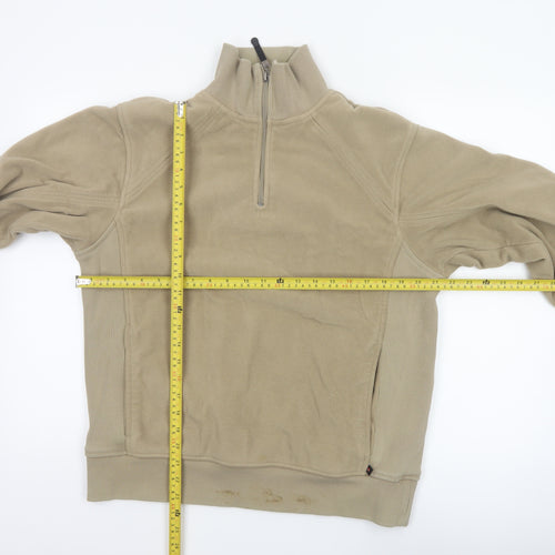 Melka Men's Beige M Quarter Zip Fleece Sweatshirt High Neck Pockets