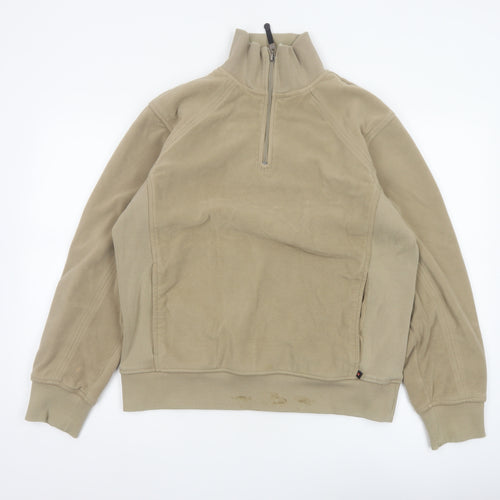 Melka Men's Beige M Quarter Zip Fleece Sweatshirt High Neck Pockets