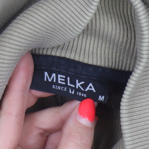 Melka Men's Beige M Quarter Zip Fleece Sweatshirt High Neck Pockets