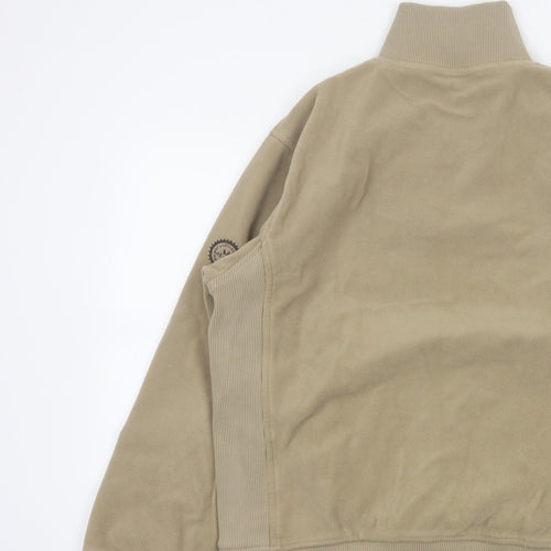 Melka Men's Beige M Quarter Zip Fleece Sweatshirt High Neck Pockets