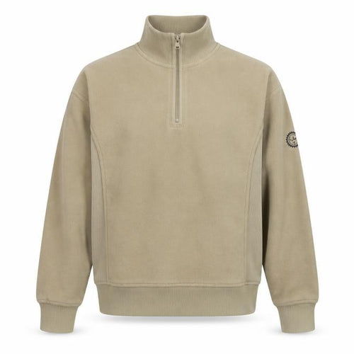 Melka Men's Beige M Quarter Zip Fleece Sweatshirt High Neck Pockets