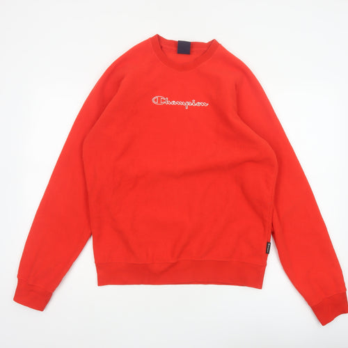 Champion Men's Red M Fleece Crew Neck Pullover Sweatshirt Logo