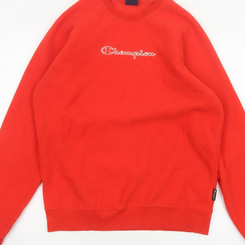 Champion Men's Red M Fleece Crew Neck Pullover Sweatshirt Logo