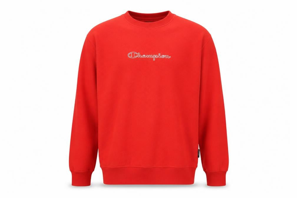 Champion Men's Red M Fleece Crew Neck Pullover Sweatshirt Logo