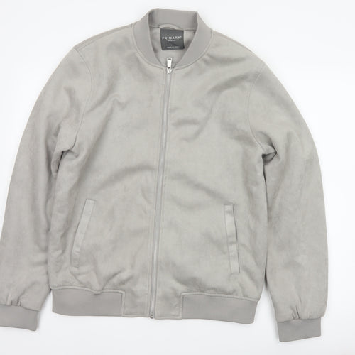 Primark Men Grey M Faux Suede Bomber Jacket Full Zip