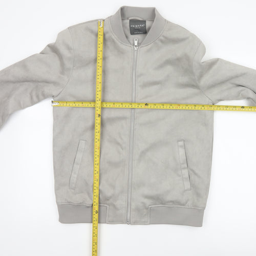 Primark Men Grey M Faux Suede Bomber Jacket Full Zip