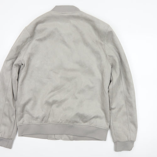 Primark Men Grey M Faux Suede Bomber Jacket Full Zip