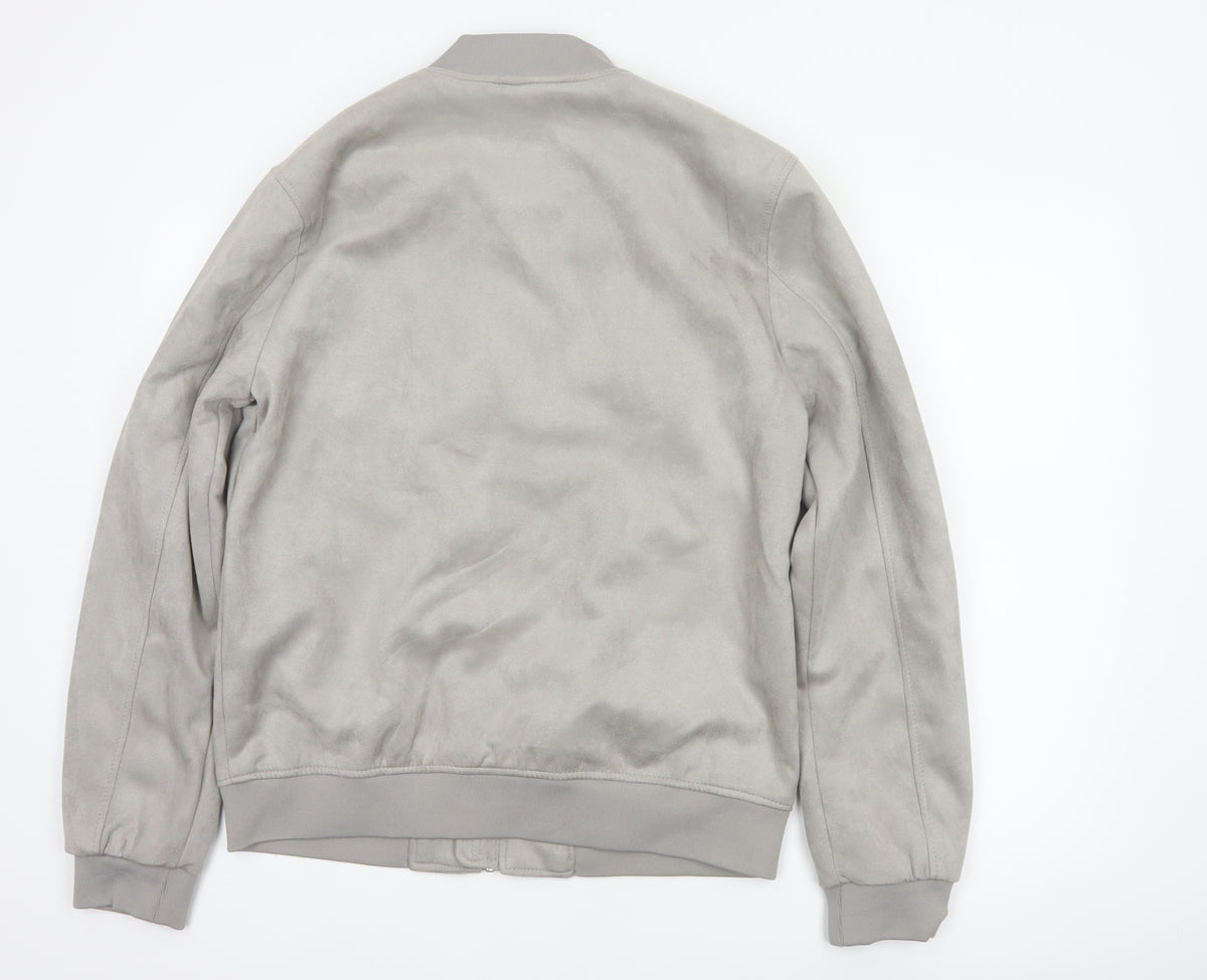 Primark Men Grey M Faux Suede Bomber Jacket Full Zip