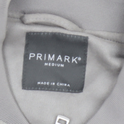 Primark Men Grey M Faux Suede Bomber Jacket Full Zip