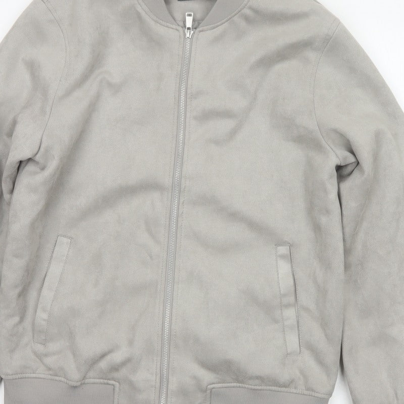 Primark Men Grey M Faux Suede Bomber Jacket Full Zip