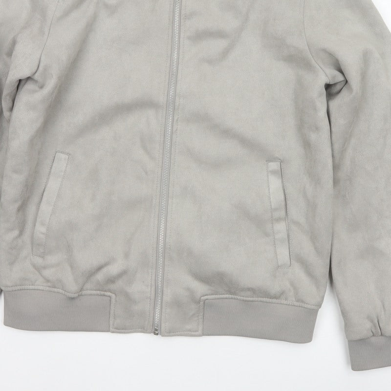 Primark Men Grey M Faux Suede Bomber Jacket Full Zip