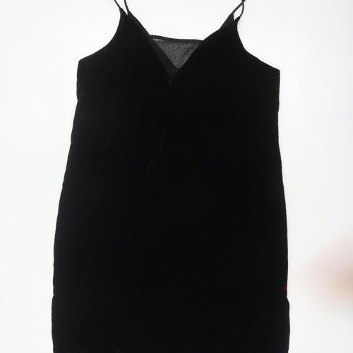 River Island Women Black UK 14 Velvet Lace Trim Slip Dress Party