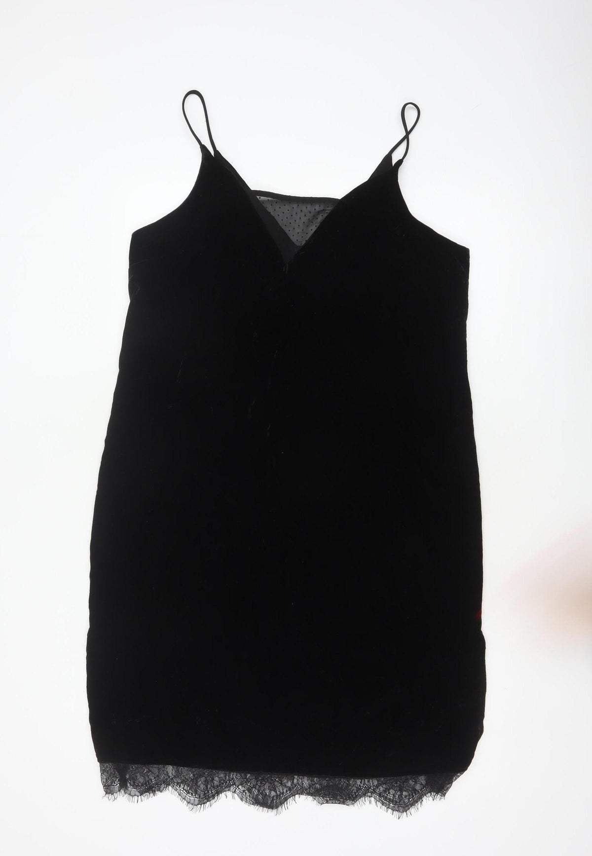 River Island Women Black UK 14 Velvet Lace Trim Slip Dress Party