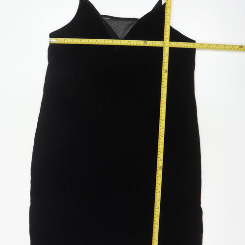 River Island Women Black UK 14 Velvet Lace Trim Slip Dress Party