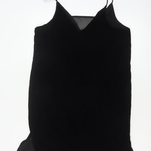 River Island Women Black UK 14 Velvet Lace Trim Slip Dress Party