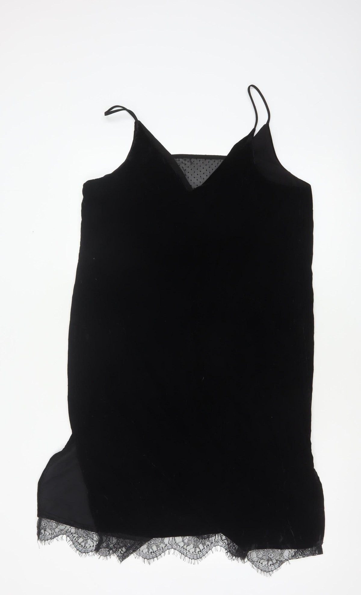 River Island Women Black UK 14 Velvet Lace Trim Slip Dress Party
