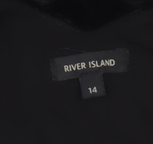 River Island Women Black UK 14 Velvet Lace Trim Slip Dress Party