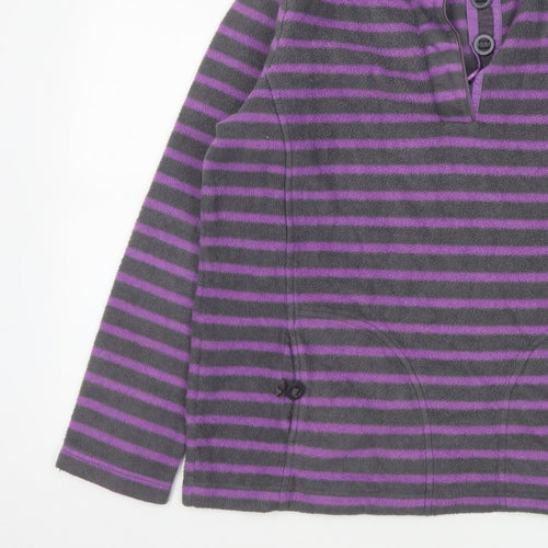 Maine New England Women’s Grey Purple Striped Fleece Henley Sweatshirt UK 16