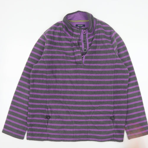 Maine New England Women’s Grey Purple Striped Fleece Henley Sweatshirt UK 16