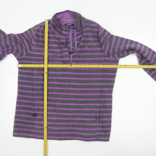 Maine New England Women’s Grey Purple Striped Fleece Henley Sweatshirt UK 16