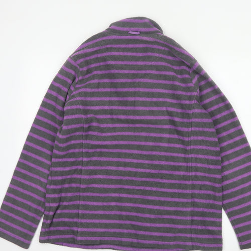 Maine New England Women’s Grey Purple Striped Fleece Henley Sweatshirt UK 16