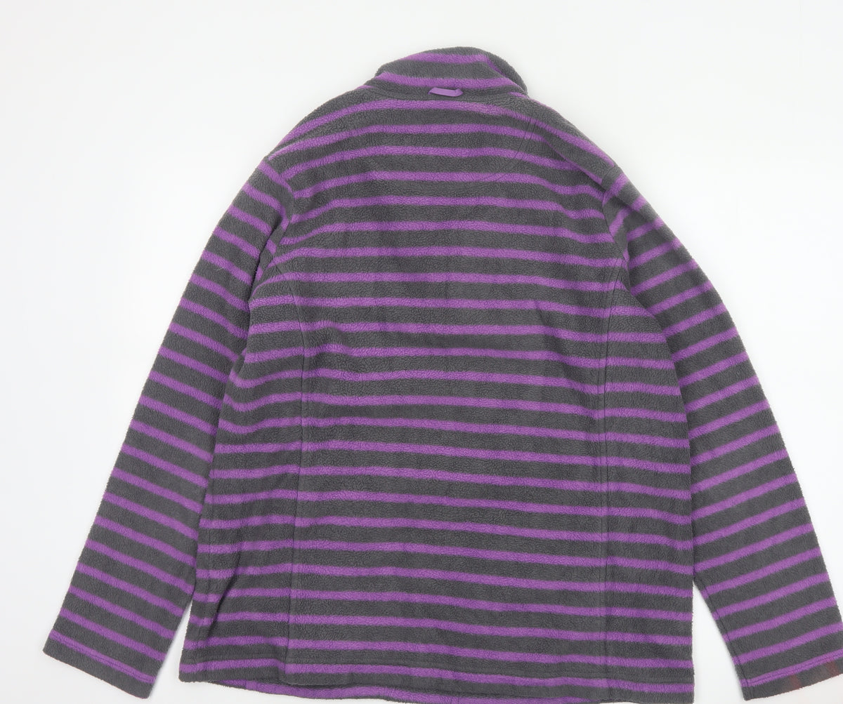Maine New England Women’s Grey Purple Striped Fleece Henley Sweatshirt UK 16