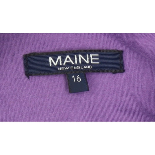 Maine New England Women’s Grey Purple Striped Fleece Henley Sweatshirt UK 16