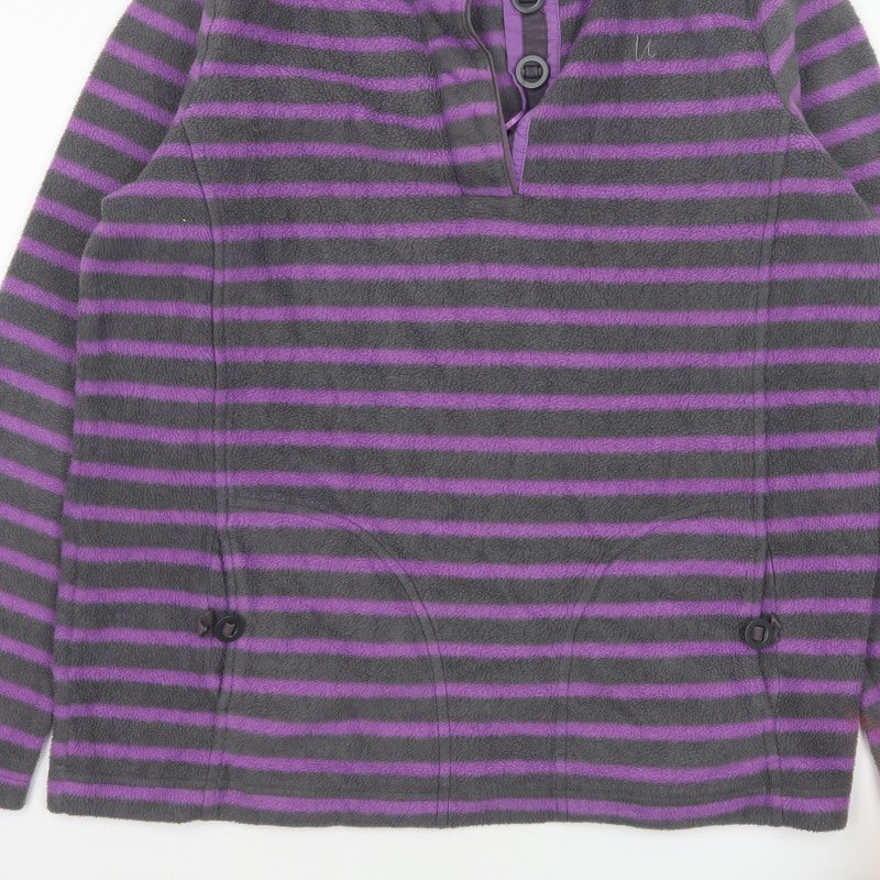 Maine New England Women’s Grey Purple Striped Fleece Henley Sweatshirt UK 16