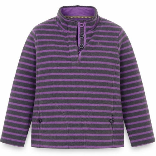 Maine New England Women’s Grey Purple Striped Fleece Henley Sweatshirt UK 16