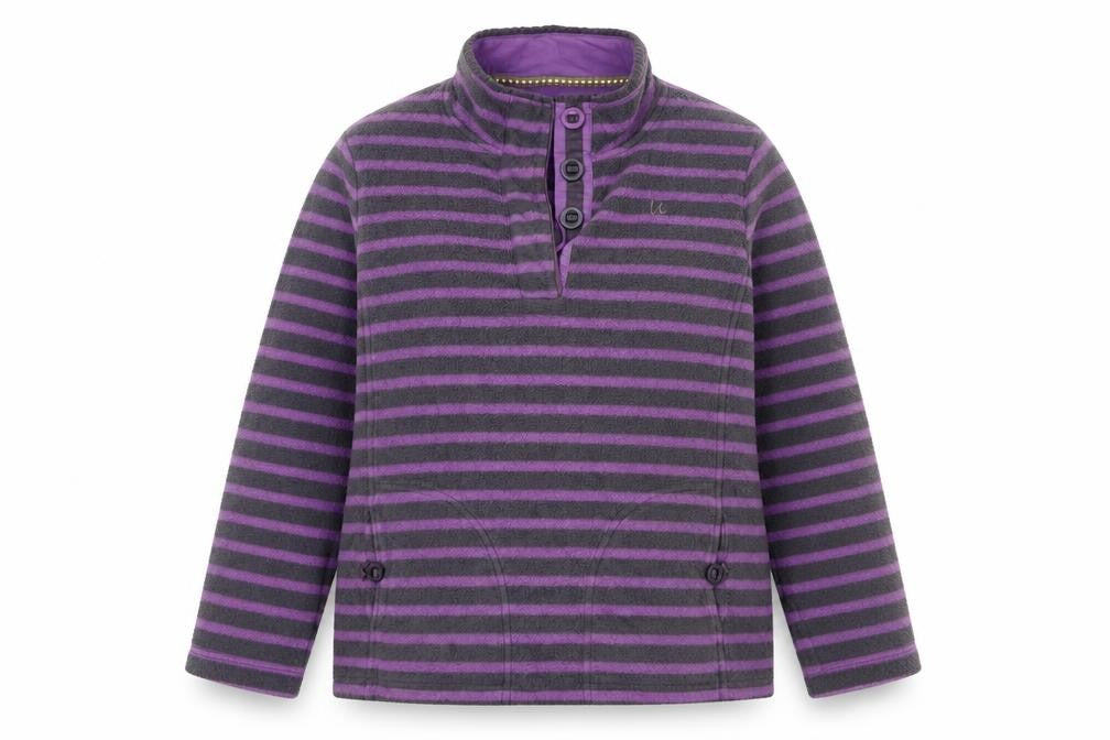 Maine New England Women’s Grey Purple Striped Fleece Henley Sweatshirt UK 16