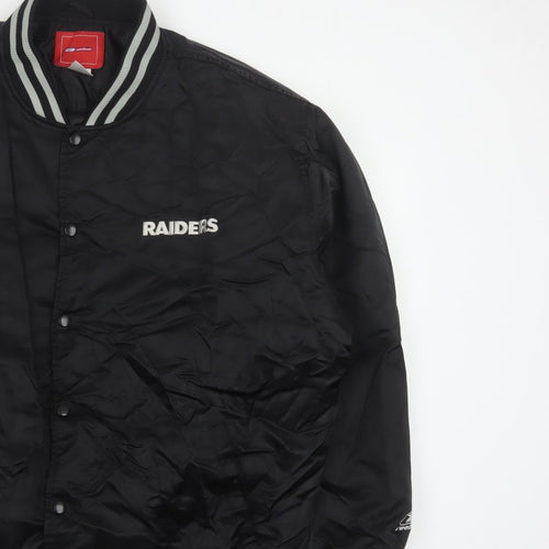 Reebok Men’s Black XL Raiders NFL Varsity Bomber Jacket Snap Logo