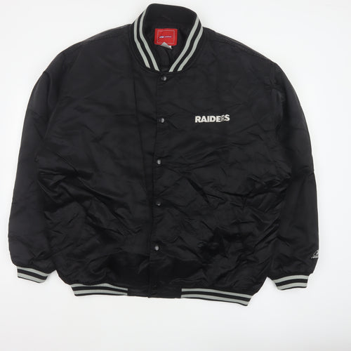 Reebok Men’s Black XL Raiders NFL Varsity Bomber Jacket Snap Logo