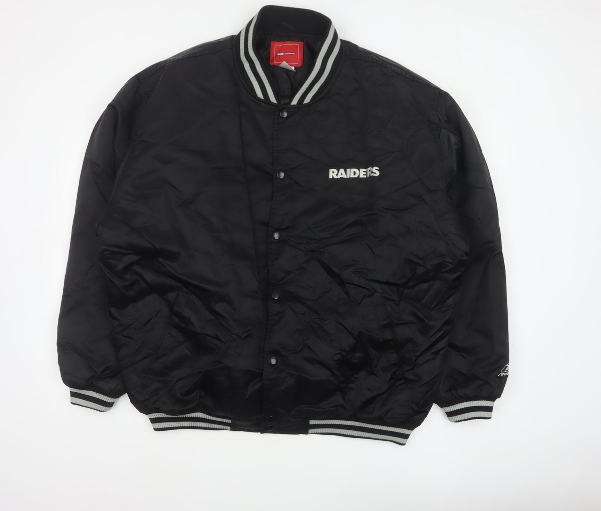 Reebok Men’s Black XL Raiders NFL Varsity Bomber Jacket Snap Logo