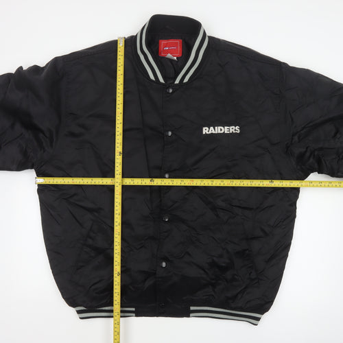 Reebok Men’s Black XL Raiders NFL Varsity Bomber Jacket Snap Logo