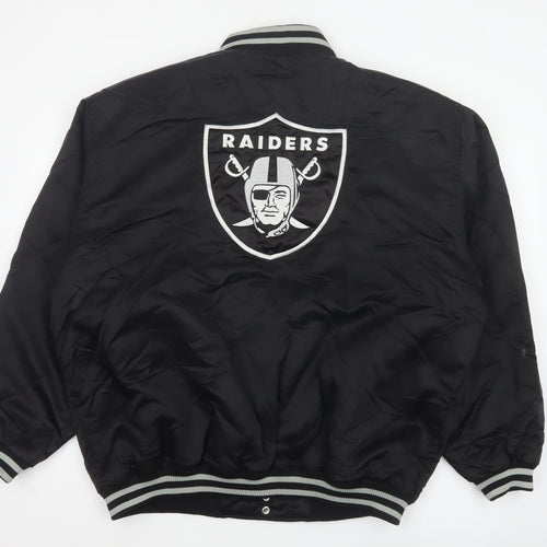 Reebok Men’s Black XL Raiders NFL Varsity Bomber Jacket Snap Logo