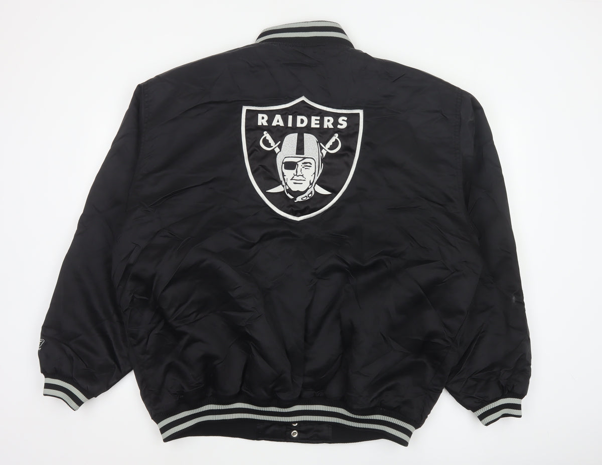 Reebok Men’s Black XL Raiders NFL Varsity Bomber Jacket Snap Logo