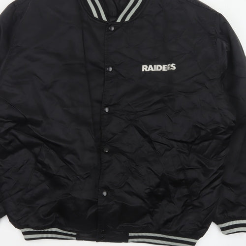 Reebok Men’s Black XL Raiders NFL Varsity Bomber Jacket Snap Logo