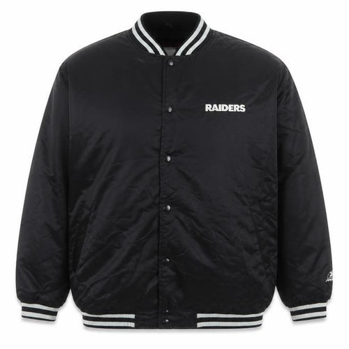 Reebok Men’s Black XL Raiders NFL Varsity Bomber Jacket Snap Logo