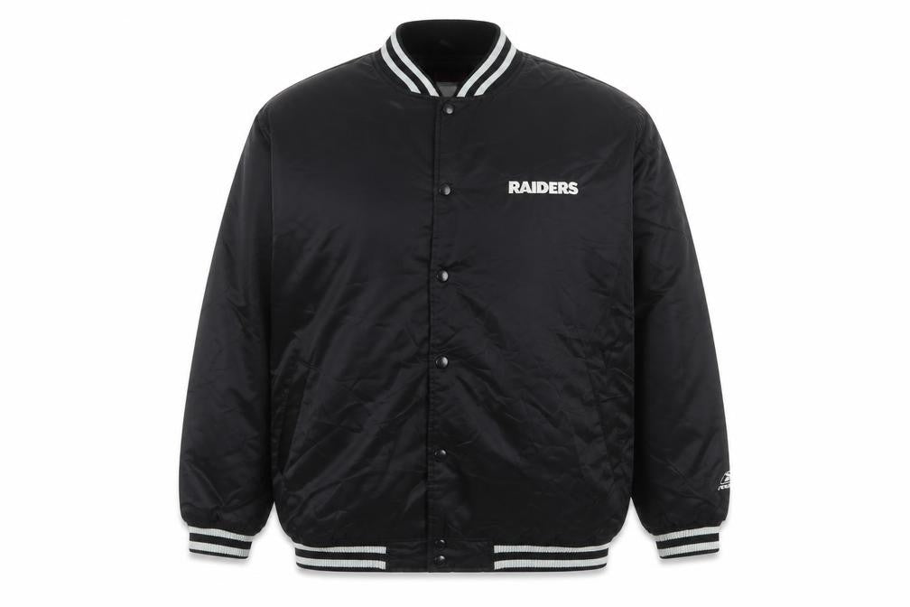 Reebok Men’s Black XL Raiders NFL Varsity Bomber Jacket Snap Logo