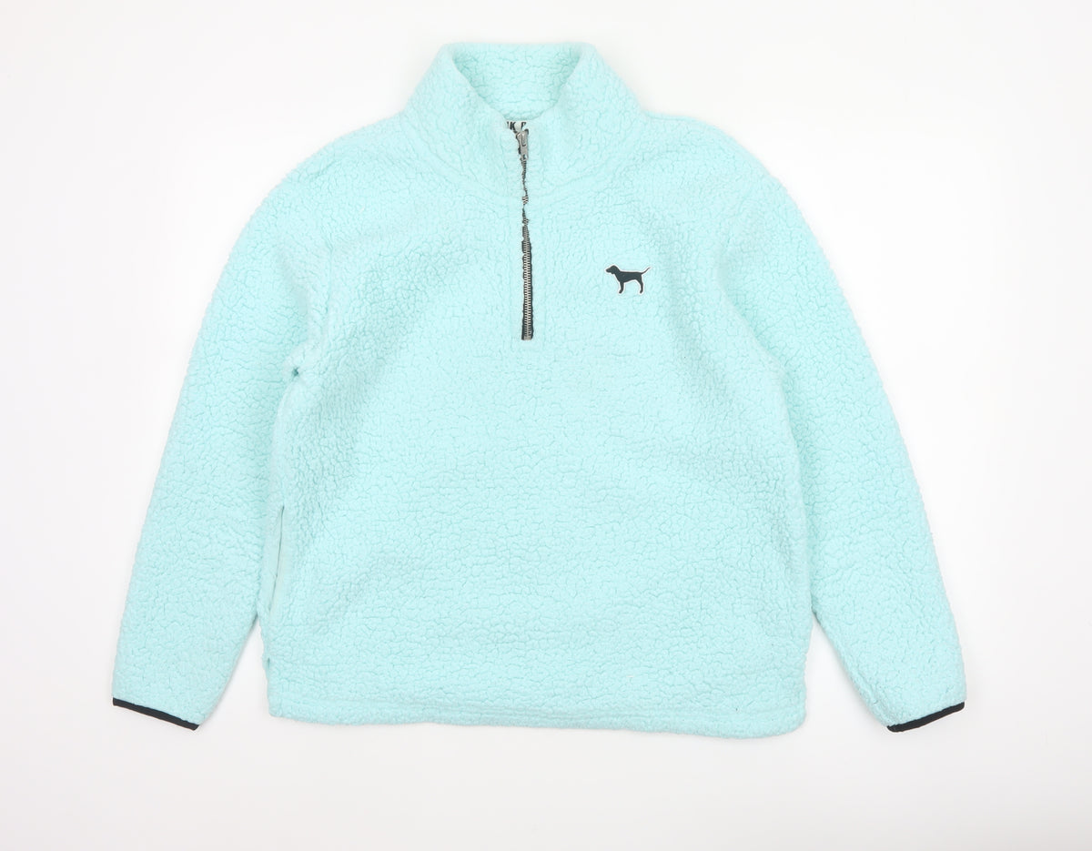 Victoria's Secret PINK Women Blue UK 10 1/4 Zip Fleece Sweatshirt