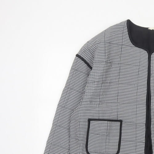River Island Women’s Black Check Collarless Jacket Size L Lined