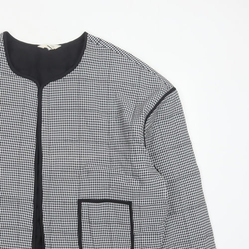 River Island Women’s Black Check Collarless Jacket Size L Lined