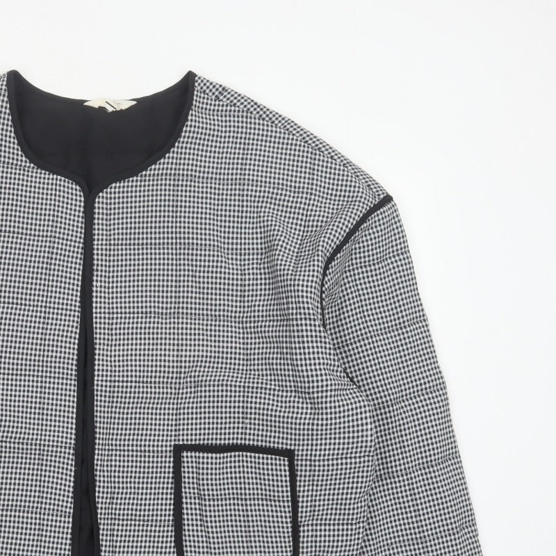 River Island Women’s Black Check Collarless Jacket Size L Lined