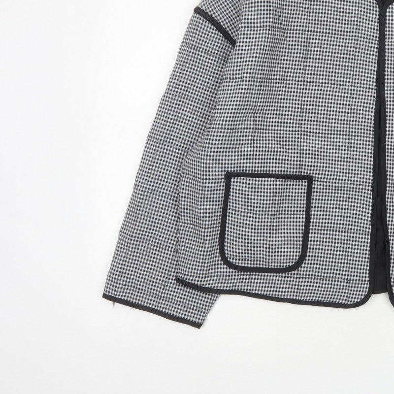 River Island Women’s Black Check Collarless Jacket Size L Lined