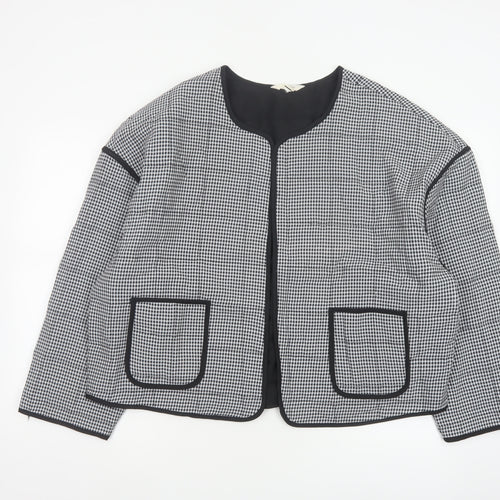 River Island Women’s Black Check Collarless Jacket Size L Lined