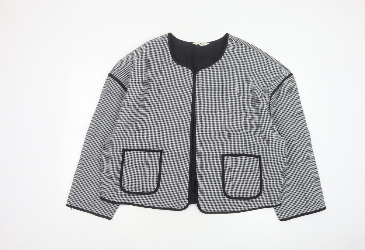 River Island Women’s Black Check Collarless Jacket Size L Lined