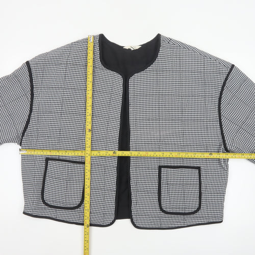 River Island Women’s Black Check Collarless Jacket Size L Lined
