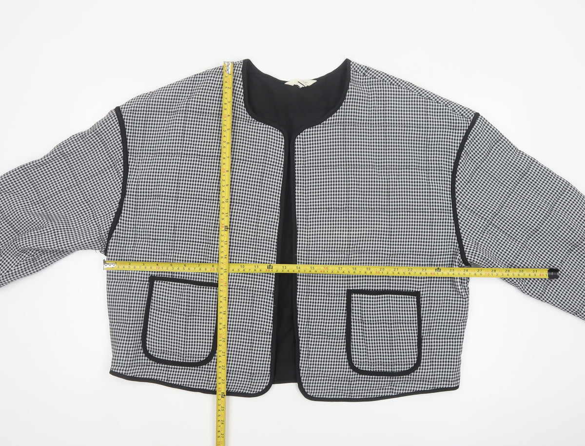 River Island Women’s Black Check Collarless Jacket Size L Lined