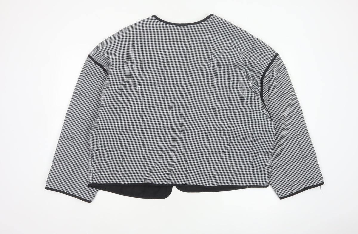 River Island Women’s Black Check Collarless Jacket Size L Lined