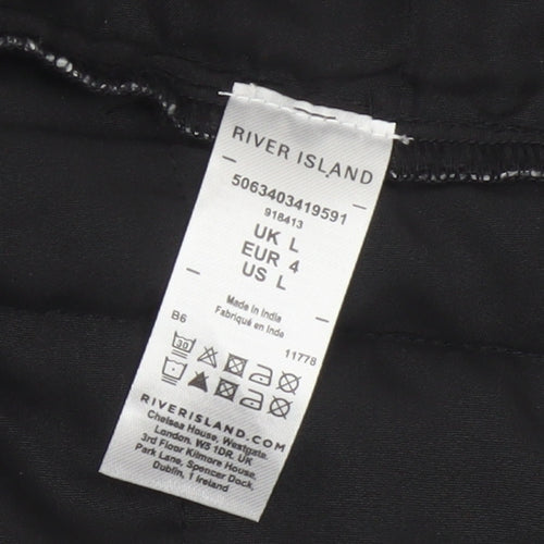 River Island Women’s Black Check Collarless Jacket Size L Lined